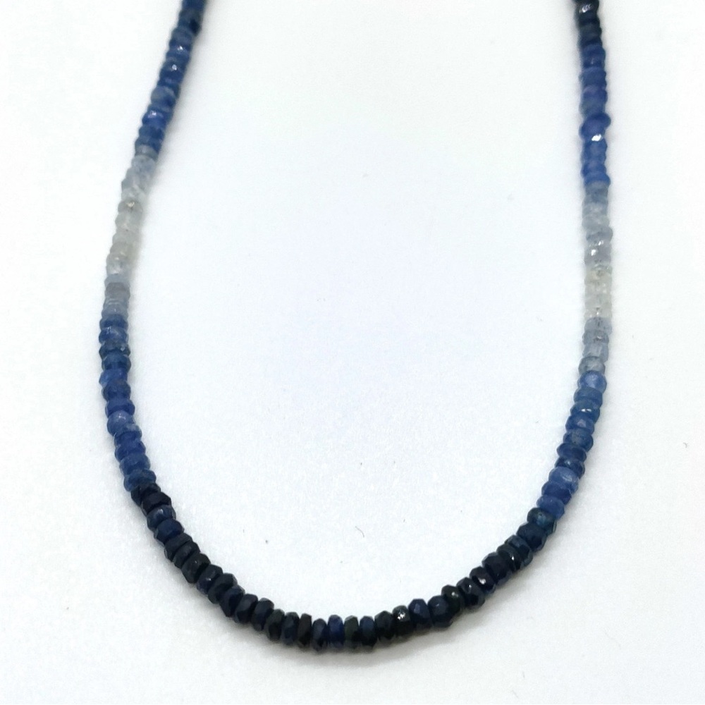 Ombré Blue Sapphire Faceted Beaded 18K White Gold Necklace